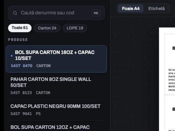 Aplicație care generează etichetele de printat din lista de produse